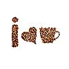 i love coffee symbols from coffee beans isolated on white