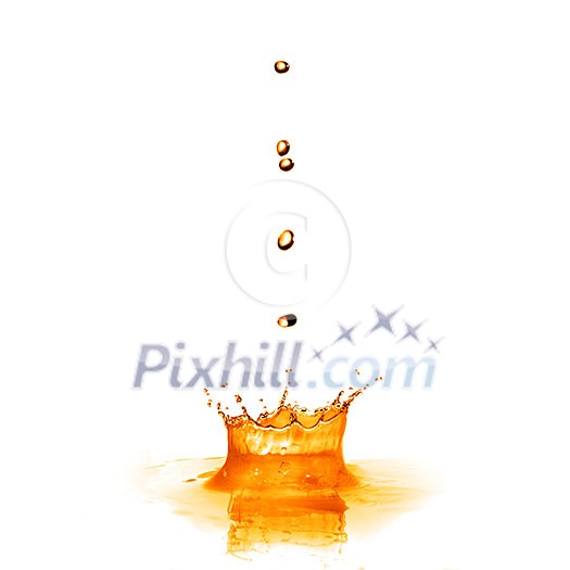 drop falling into orange water with splash isolated on white drop falling into orange water with splash isolated on white
