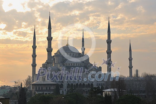 beautiful old mosque  at istambul on sunset 