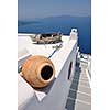 summer vacation on beautiful vulcanic island santorini at greece