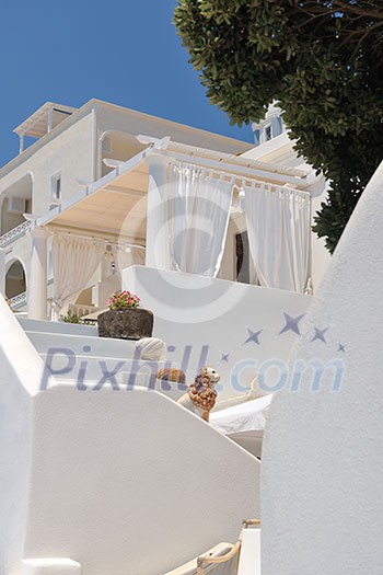 summer vacation on beautiful vulcanic island santorini at greece