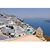 summer vacation on beautiful vulcanic island santorini at greece