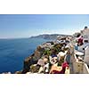 summer vacation on beautiful vulcanic island santorini at greece