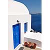 summer vacation on beautiful vulcanic island santorini at greece