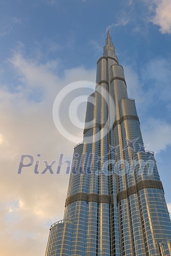 DUBAI, UAE - FEBRUARY 19: Burj Khalifa facade on december 29, 2011 in Dubai, UAE. Burj Khalifa is a tallest building in the world, at 828m. Located on Downtown Dubai, Sheikh Zayed Road.