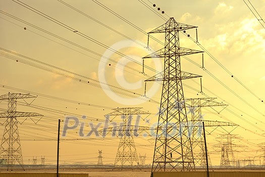 Electrical power tansmission lines and network towers Electrical power tansmission lines and network towers