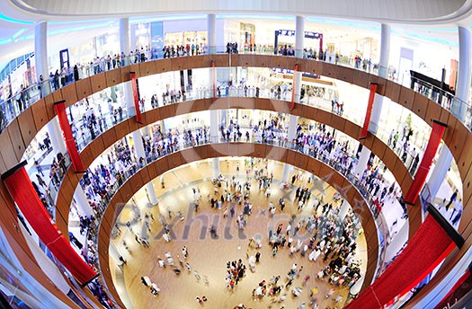 crowd shopper people in Interior of a modern shopping mall center