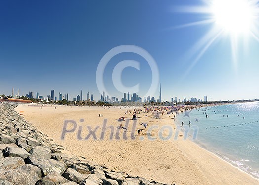 dubai city skyline at sunset conctruction and modern architecture concept dubai city skyline at sunset conctruction and modern architecture concept