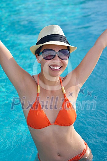 beautifu and happy woman girl on beach have fun and relax on summer vacation over the sea beautifu and happy woman girl on beach have fun and relax on summer vacation over the sea