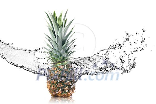 pineapple with water splash isolated on white