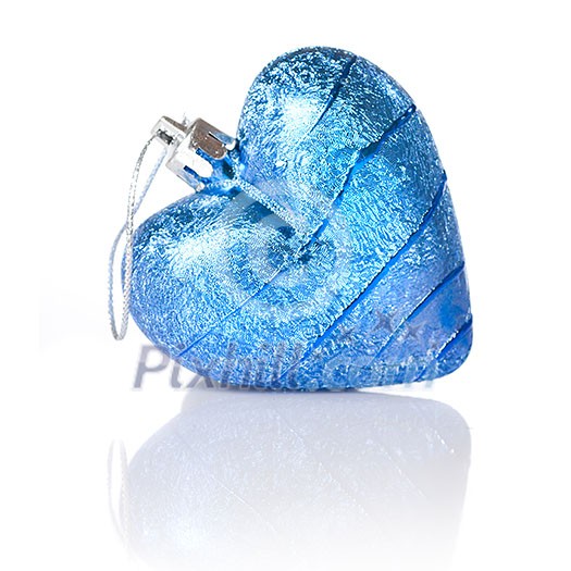 blue christmas ball in shape of heart isolated on white