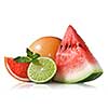 Watermelon, grapefruit and lime with mint isolated on white