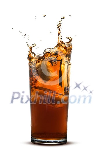 Beautiful splash of cola in glass isolated on white Beautiful splash of cola in glass isolated on white