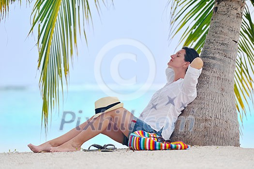 beautifel and happy woman girl on beach have fun and relax on summer vacation over the beautiful tropical sea beautifel and happy woman girl on beach have fun and relax on summer vacation over the beautiful tropical sea
