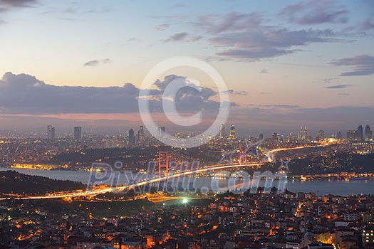 Istanbul Turkey Bosporus Bridge on sunset