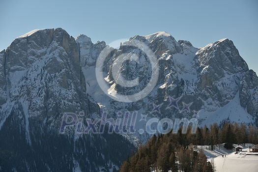 nature mountaint winter landscape nature with tree and fresh snow