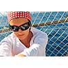 woman with sunglasses face portrait sea background