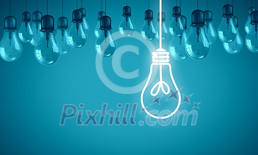 Conceptual image of electrical hanging bulbs. Idea concept