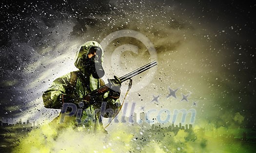 Image of stalker with gun. Ecology catastrophe Image of stalker with gun. Ecology catastrophe