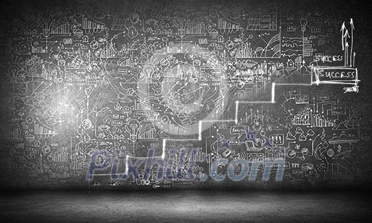 Background image of ladder of success drawn on black wall Background image of ladder of success drawn on black wall