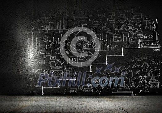 Background image of ladder of success drawn on black wall Background image of ladder of success drawn on black wall