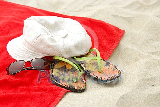 Beach items on sand