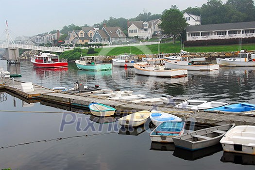 Fishing boats in a harbor in a small town in Maine, USA