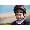 Portrait of a young boy in a bicycle helmet