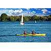 Fast moving kayak on a lake