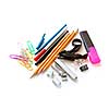 School or office supplies on white background