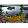 Scenic view of a lake and islands in Algonquin provincial park Ontario Canada from hill top