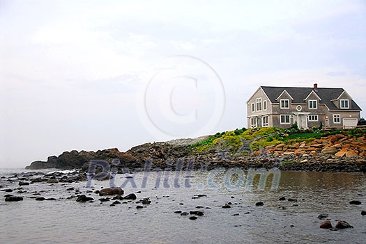 House on ocean shore in Perkins Cove, Maine