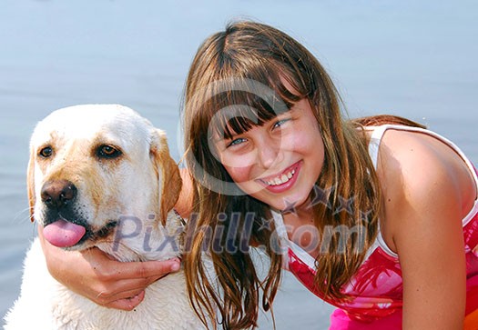 Portrait of a young girl with a dog Portrait of a young girl with a dog