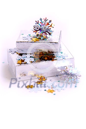 Christmas gift boxes on white background Christmas gift boxes on white background