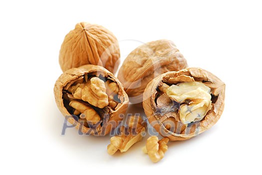 Walnuts close up isolated on white background Walnuts close up isolated on white background
