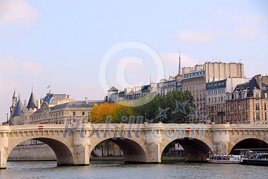 Stone bridge over Seine in Paris France Stone bridge over Seine in Paris France