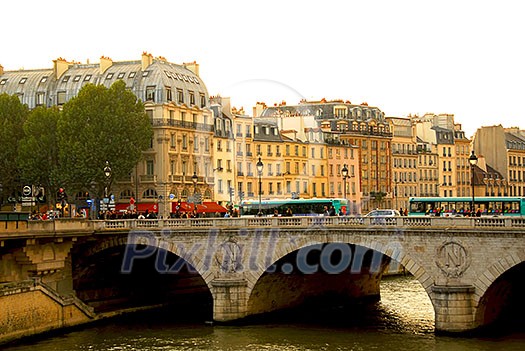 Stone bridge over Seine in Paris France Stone bridge over Seine in Paris France