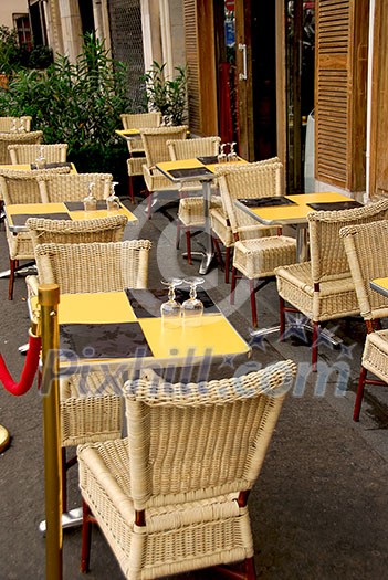 Outdoor patio of a cafe in Paris France