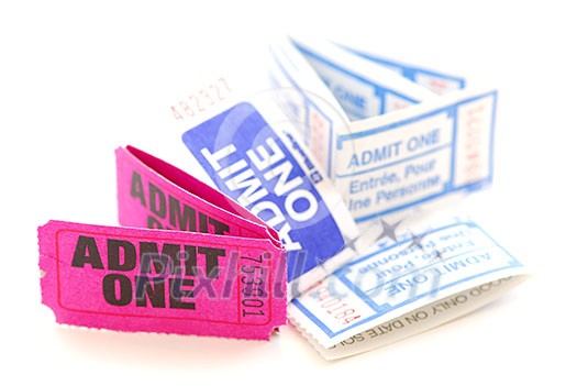 Several raffle tickets close up isolated on white background Several raffle tickets close up isolated on white background