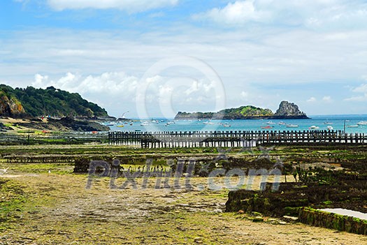 Oyster beds at low tide in Cancale (Brittany, France). Oyster beds at low tide in Cancale (Brittany, France).