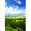 Rural landscape with hills and mountains in eastern France