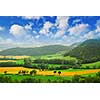 Rural landscape with hills and mountains in eastern France