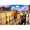 Street with colorful houses in Rennes, France, top view