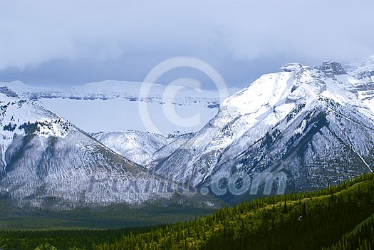 Landscape of high snowy mountains in Canadian Rockies Landscape of high snowy mountains in Canadian Rockies