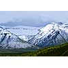 Landscape of high snowy mountains in Canadian Rockies