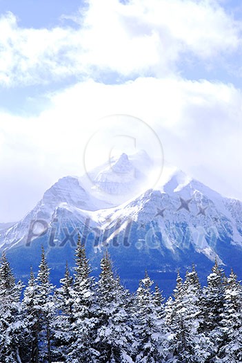 Snowy mountain in Canadian Rockies in winter