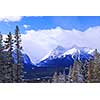 Snowy mountain ridge at Lake Louise ski resort in Canadian Rockies