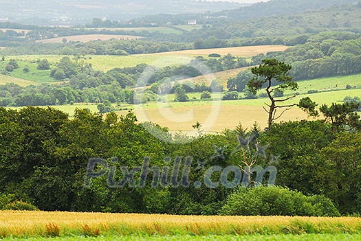 Scenic view on agricultural landscape in rural Brittany, France