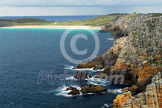 Scenic view from Pointe de Penhir on Atlantic coast in Brittany, France Scenic view from Pointe de Penhir on Atlantic coast in Brittany, France