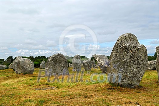 Prehistoric megalithic monuments menhirs in Carnac area in Brittany, France